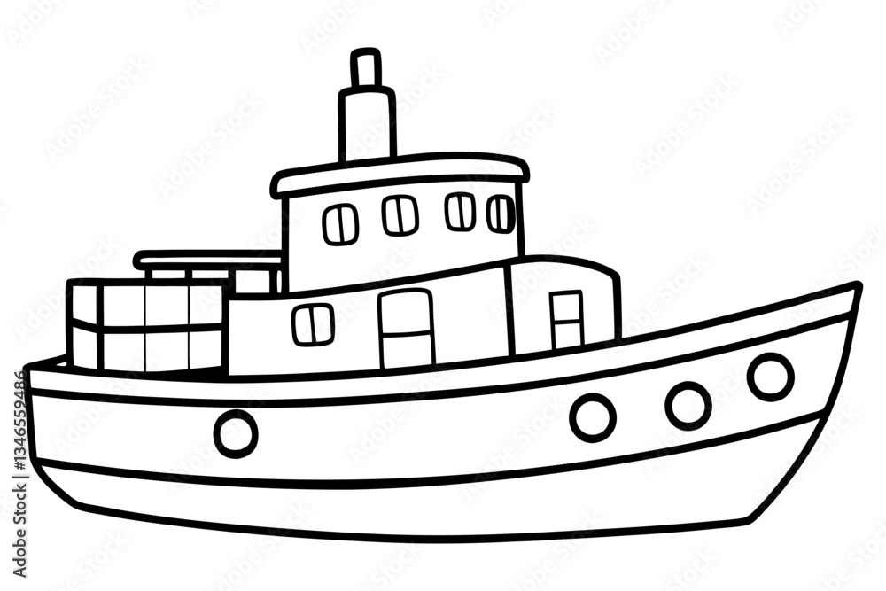 Fototapeta premium tugboat line art silhouette vector illustration