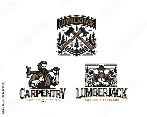 Vintage classic woodwork lumberjack emblem with sharp axe logo template