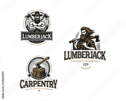 Vintage classic woodwork lumberjack emblem with sharp axe logo template