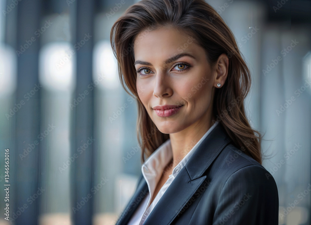 Confident businesswoman in sharp blazer, smiling warmly, radiating success and professionalism. Beautiful successful young business woman. Confident businesswoman in sharp blazer, smiling warmly, radiating success and professionalism. Beautiful successful young business woman.