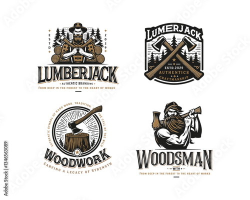 Vintage classic woodwork lumberjack emblem with sharp axe logo template