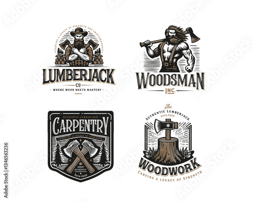 Vintage classic woodwork lumberjack emblem with sharp axe logo template