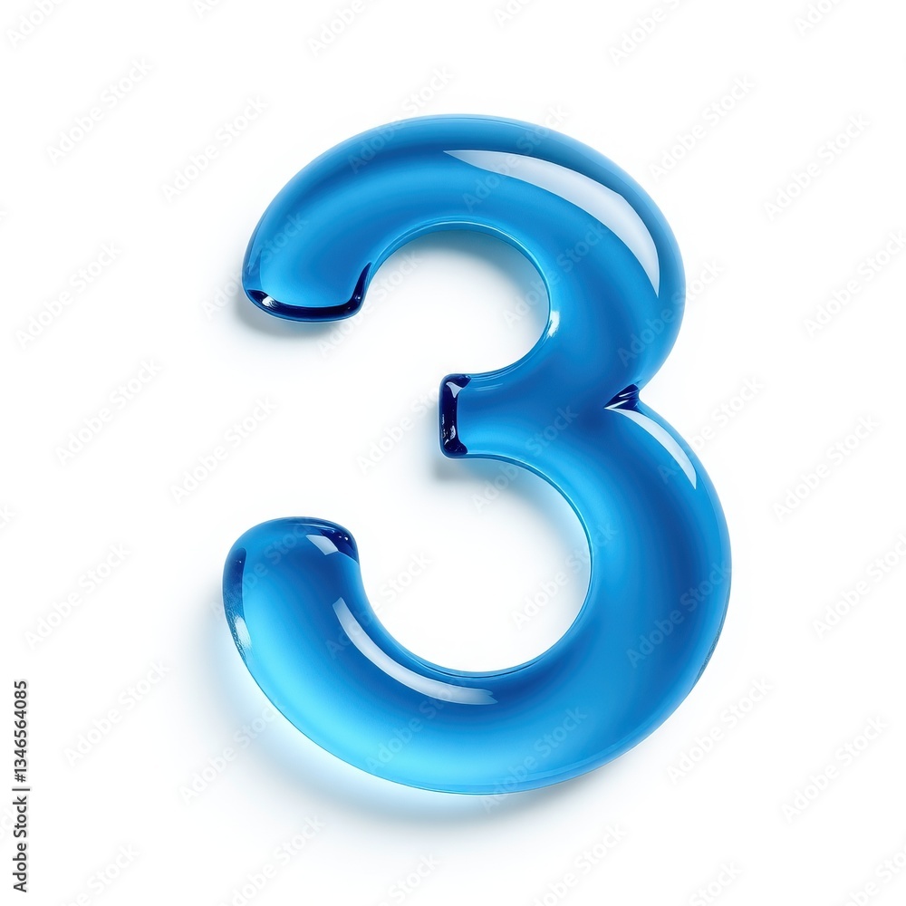 Fototapeta premium The number three rendered as a shiny blue shape