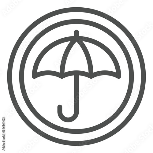 Keep dry seal line icon, delivery service concept. Vector graphics. Umbrella, parasol wet sticker sign on white background, outline style icon for mobile or web design.