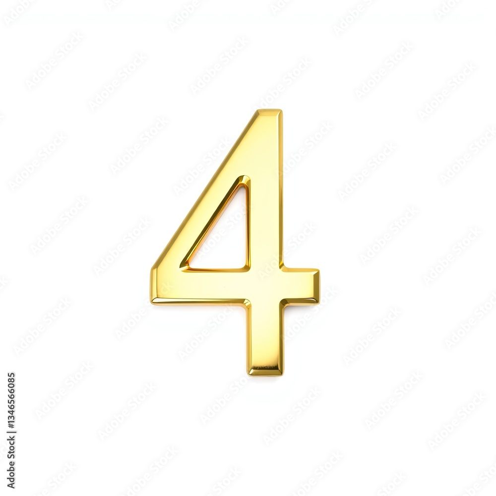 Obraz premium A golden metal numeral four against a white backdrop