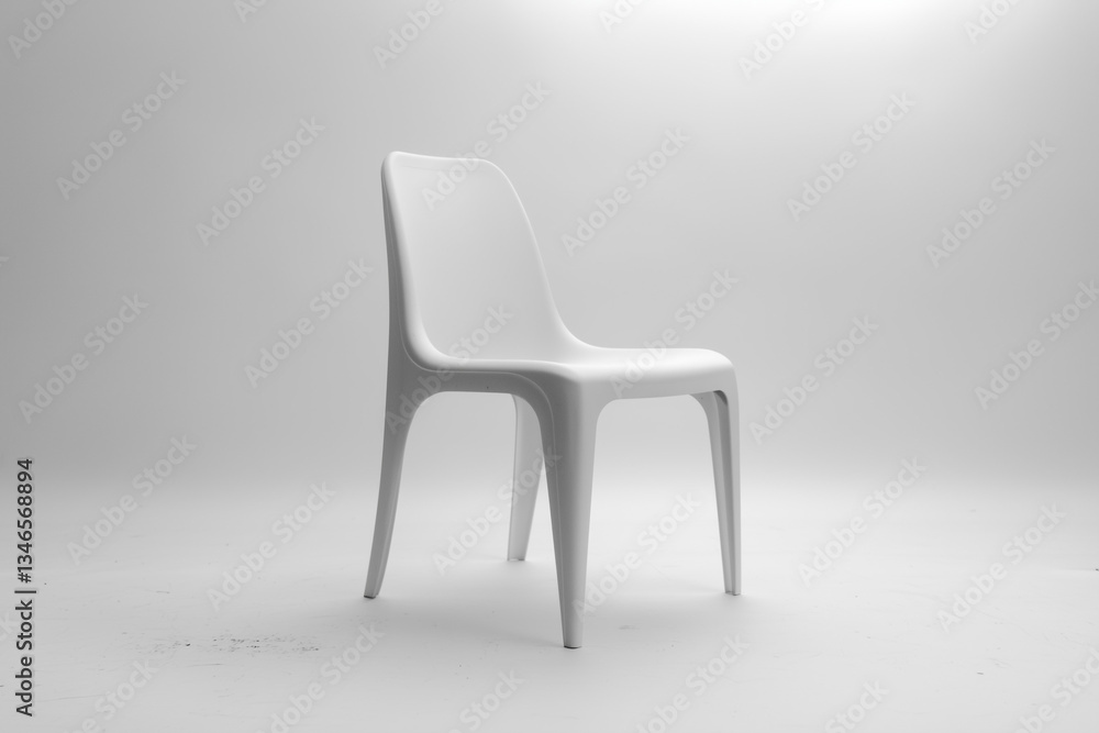 Obraz premium Modern Minimalist White Chair. A modern white chair in a minimalist studio setting, suitable for contemporary design and furniture catalogs.