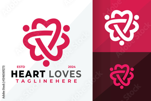Letter M Tripel Heart Symbol Logo Icon Vector Design Illustration