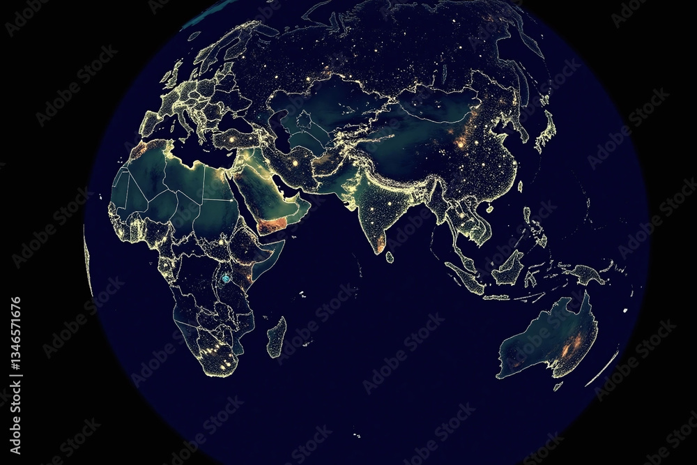 Naklejka premium india at night from space