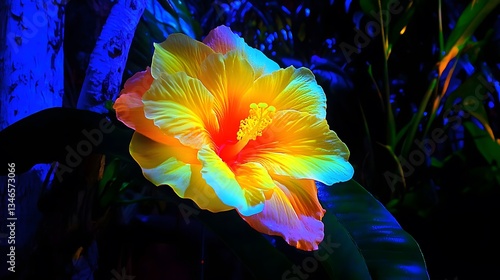 Vibrant Neon Hibiscus Flower Night Bloom