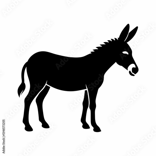 A silhouette of a horse and donkey standing together in a farm setting, illustrated in a simple and cartoonish style