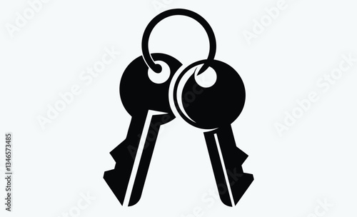 Keychain with house keys icon, real estate symbol, vector illustration
