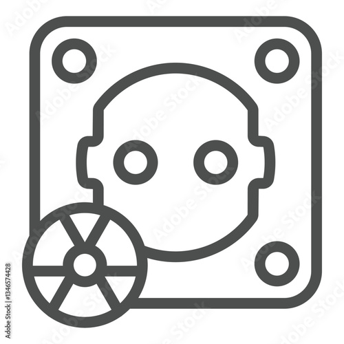 Electrical euro socket line icon, atomic energy concept. Vector graphics. Socket with radioactivity seal sign on white background, outline style icon for mobile or web design.