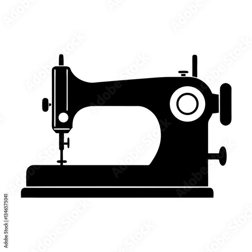 Vintage black sewing machine isolated on a white background