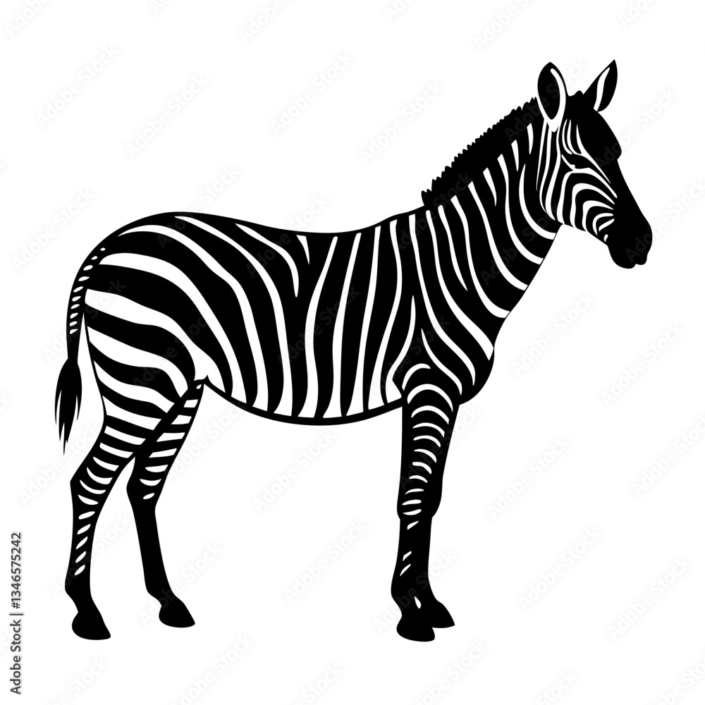 Fototapeta premium Zebra vector illustration of a striped wild animal standing isolated on a white background