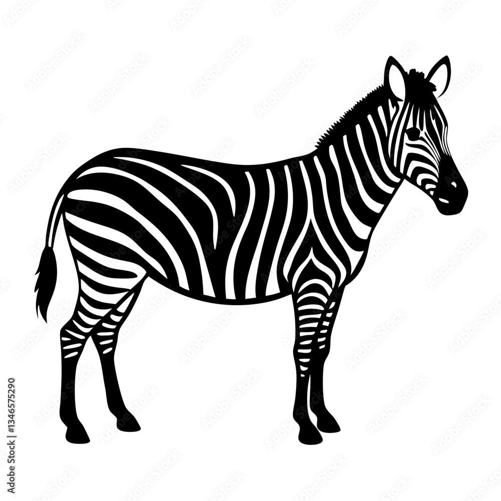 Fototapeta premium Zebra vector illustration of a striped wild animal standing isolated on a white background