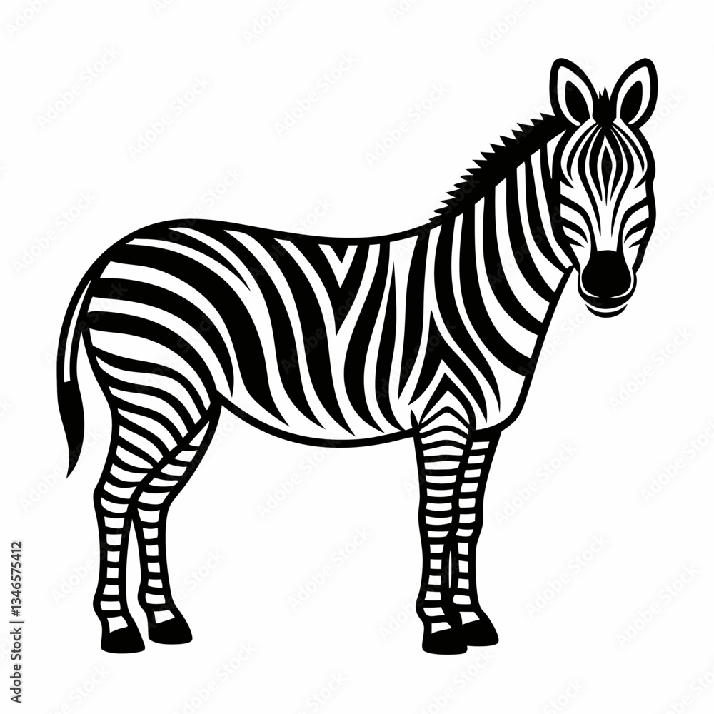 Fototapeta premium Zebra vector illustration of a striped wild animal standing isolated on a white background