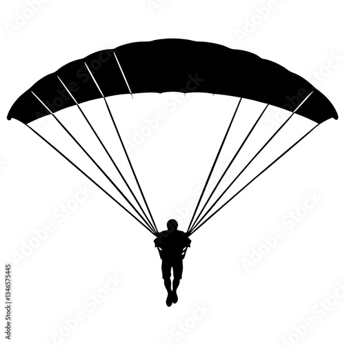 Paraglider silhouette on black background flying in the sky