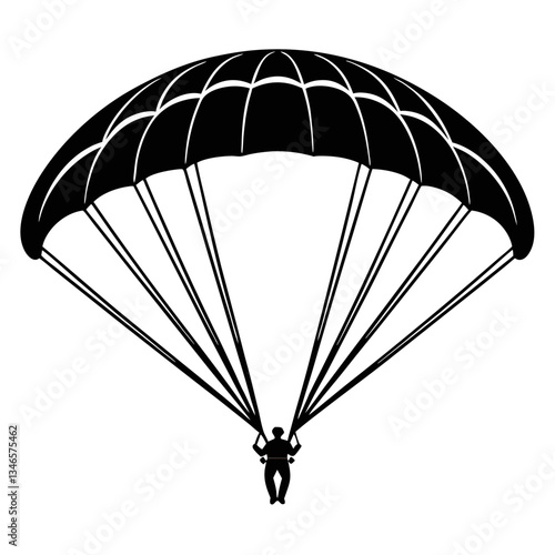 Paraglider silhouette on black background flying in the sky