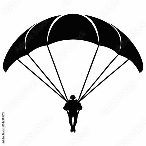 Paraglider silhouette on black background flying in the sky