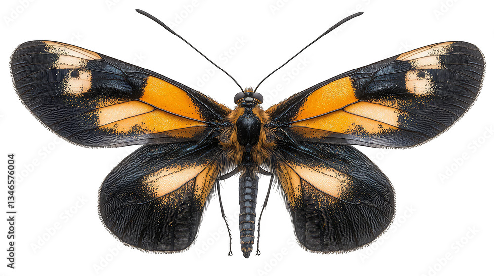 Obraz premium Majestic black and yellow butterfly,closeup view of wings in natural habitat