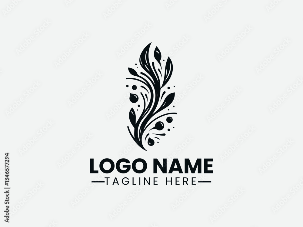 Fototapeta premium Willow Branch Water Drop Logo DesignWillow and Water Logo