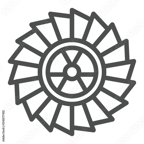 Turbine blades with radioactivity seal line icon, atomic energy concept. Vector graphics. Air condition flow sign on white background, outline style icon for mobile or web design.