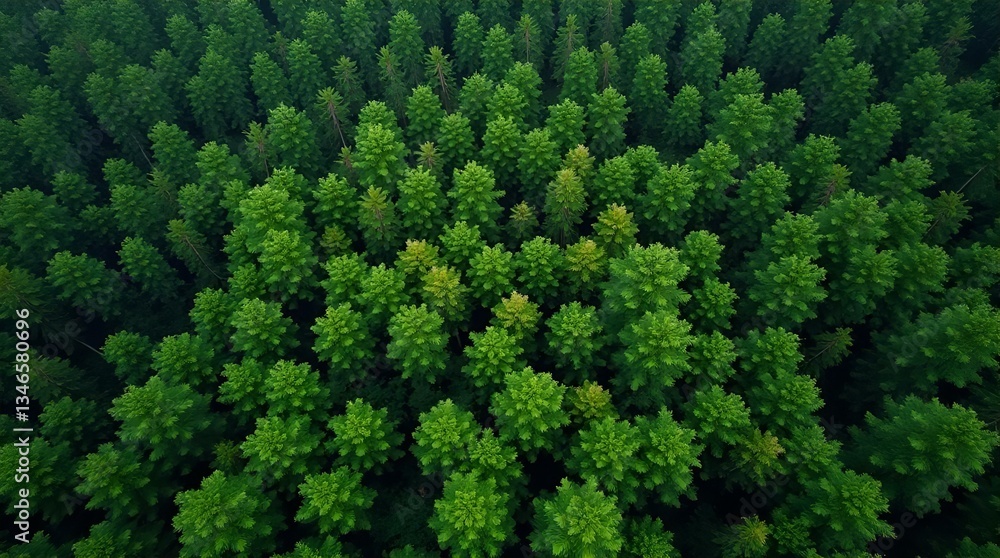 Naklejka premium Dense Green Forest Trees Canopy Aerial View