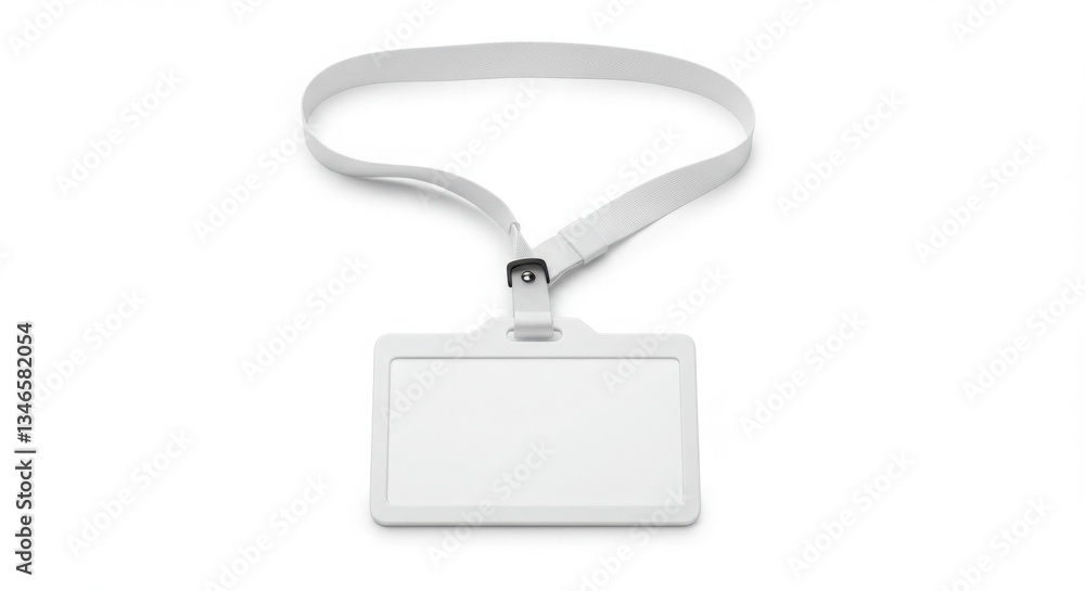Fototapeta premium Blank White Plastic ID Holder Lanyard; White ID Card Holder with Lanyard for Conference, Event, or Office