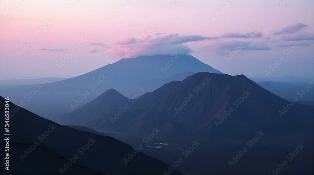 Scenic Pink Purple Dusk Volcanic Mountain Range - Serene Nature Landscape