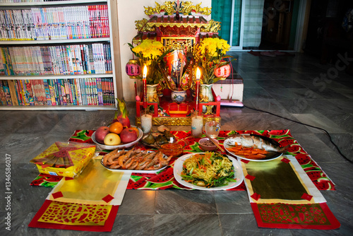 Obraz na plátně Sacrificial offering for chinese tutelary deity folk religion of taoism Tudigong
