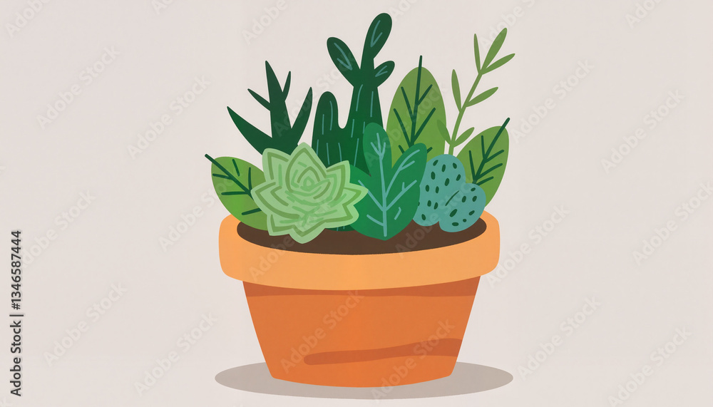 Fototapeta premium Charming succulent garden in ceramic pot, vibrant home decor