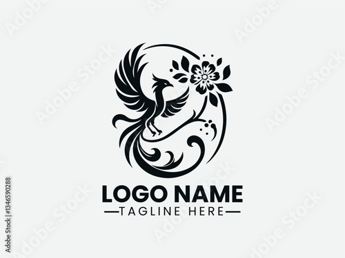Dragon Phoenix Kite Peach Blossom Tail Logo Design, Phoenix Dragon Kite Logo