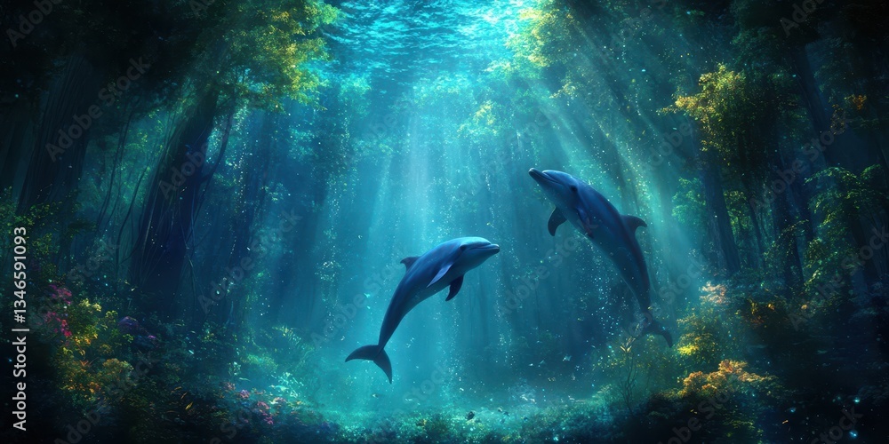 Fototapeta premium Graceful Dolphins in Motion Banner