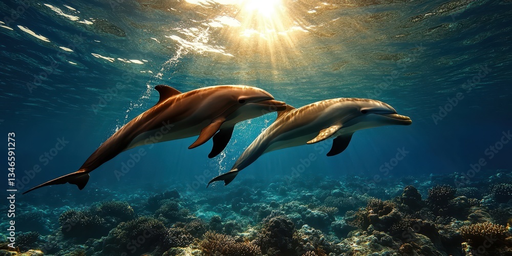 Obraz premium Graceful Dolphins in Motion Banner