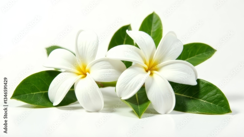 Fototapeta premium Jasmine flowers with leaves on a white background