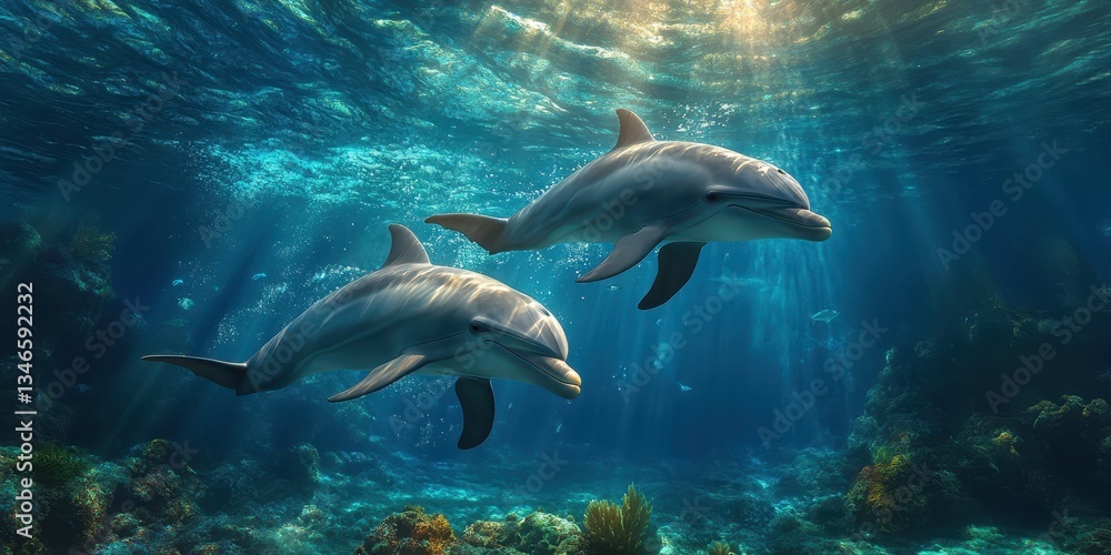 Naklejka premium Graceful Dolphins in Motion Banner