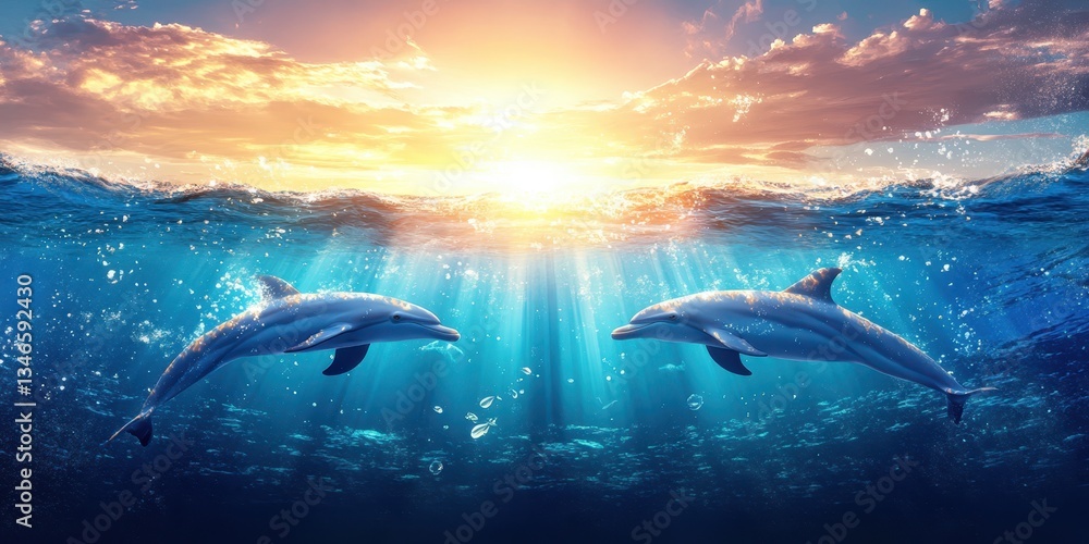 Fototapeta premium Graceful Dolphins in Motion Banner