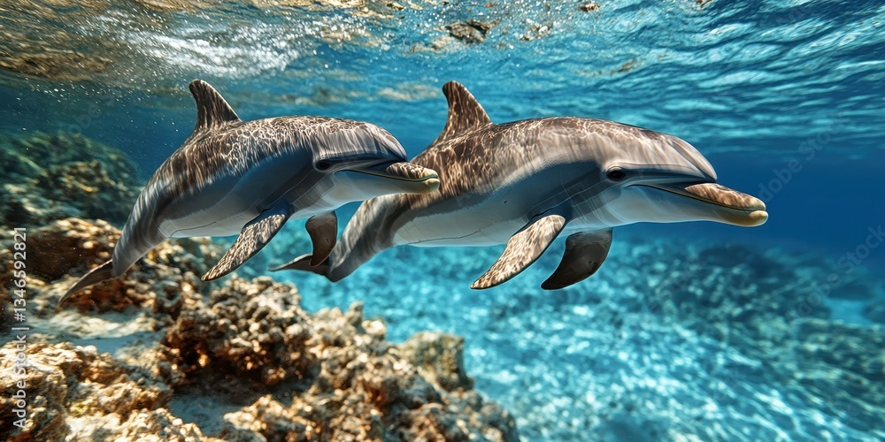 Fototapeta premium Graceful Dolphins in Motion Banner