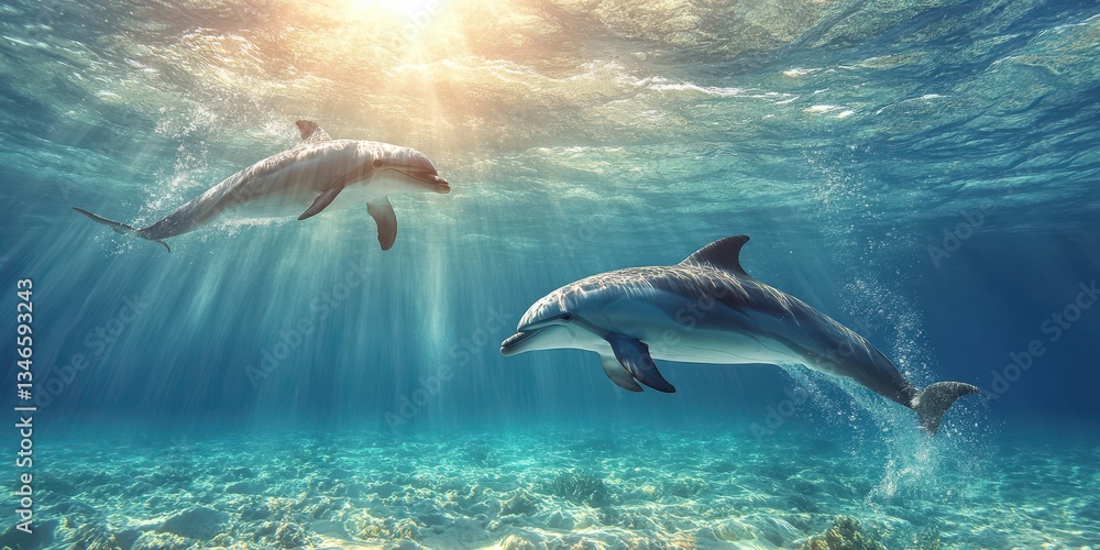 Naklejka premium Graceful Dolphins in Motion Banner