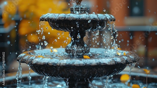 Water fountain spray in autumn