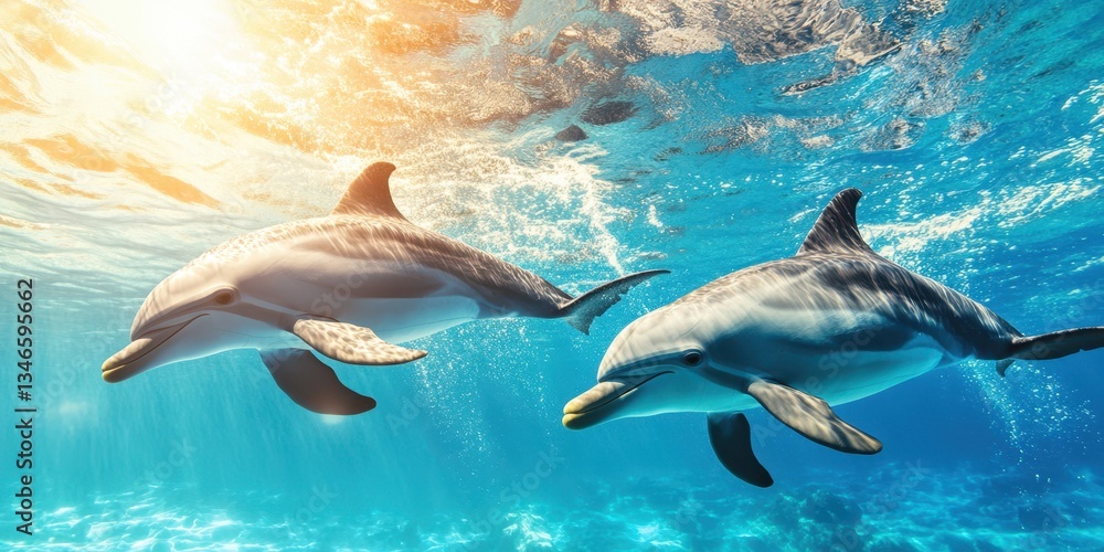 Obraz premium Graceful Dolphins in Motion Banner