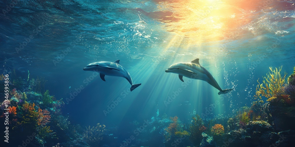 Obraz premium Graceful Dolphins in Motion Banner