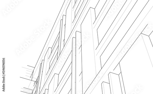 Modern Architectural Linear Wireframe 3d Sketch