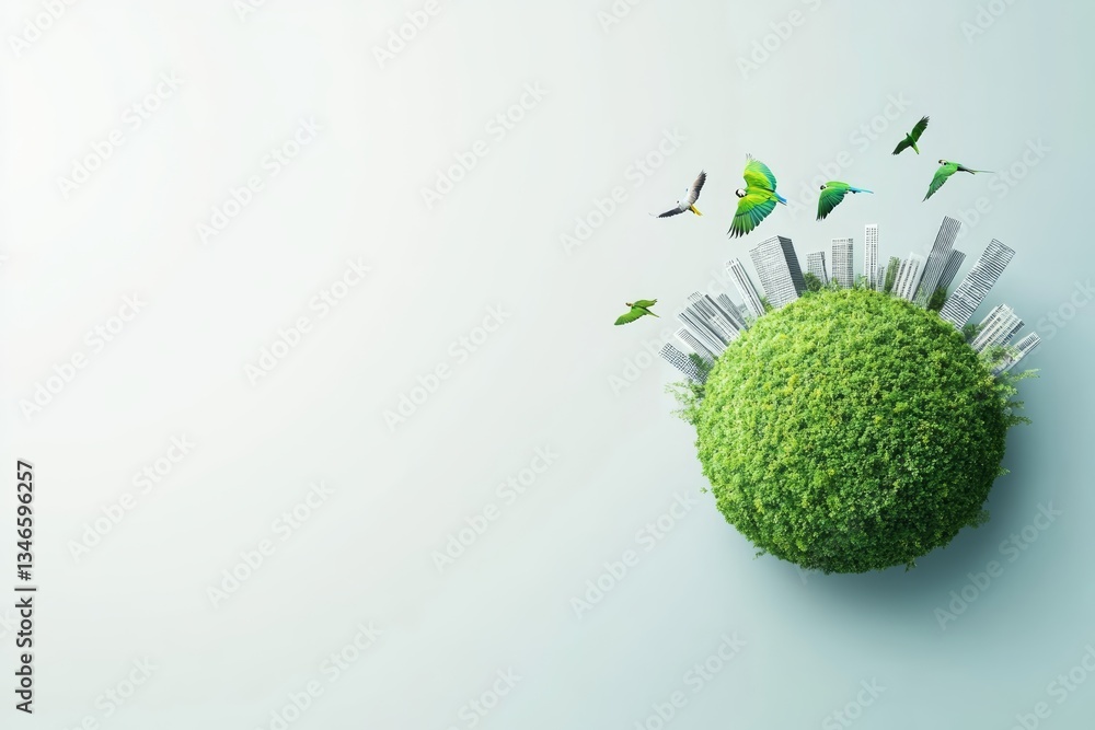 Sustainable Green City Concept with Modern Skyline Inside Lush Forest Sphere