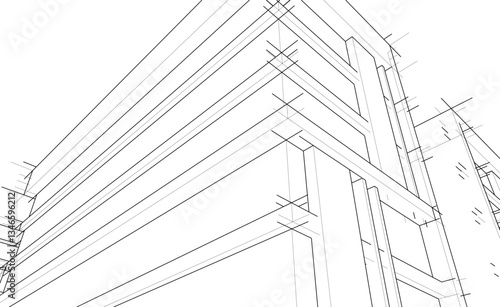 Modern Architectural Linear Wireframe 3d Sketch