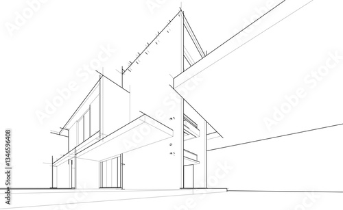 Modern Architectural Linear Wireframe 3d Sketch