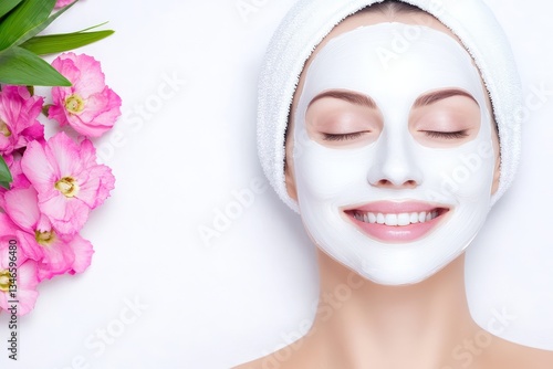 Obraz na płótnie Woman Relaxing with Hydrating Facial Mask in Spa Beauty Treatment w salonie