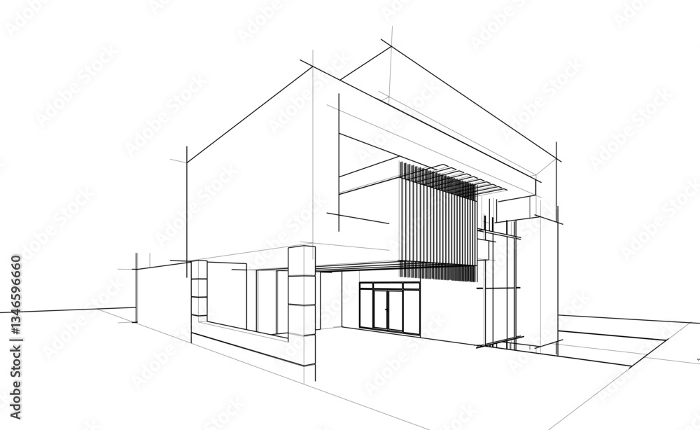 Modern Architectural Linear Wireframe 3d Sketch Modern Architectural Linear Wireframe 3d Sketch