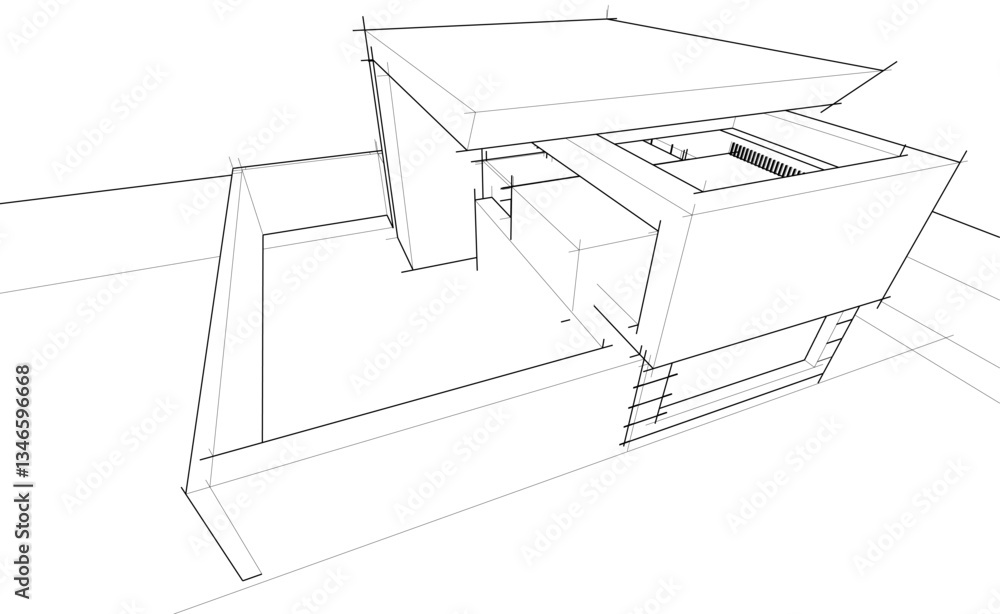 Modern Architectural Linear Wireframe 3d Sketch Modern Architectural Linear Wireframe 3d Sketch