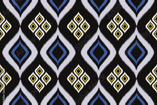 Tribal Ikat Seamless Pattern On Black Background